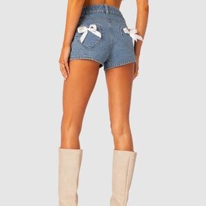 Edikted Blue Jean Shorts with White Bows